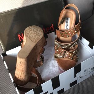Tan wedged heels with rhinestones!!